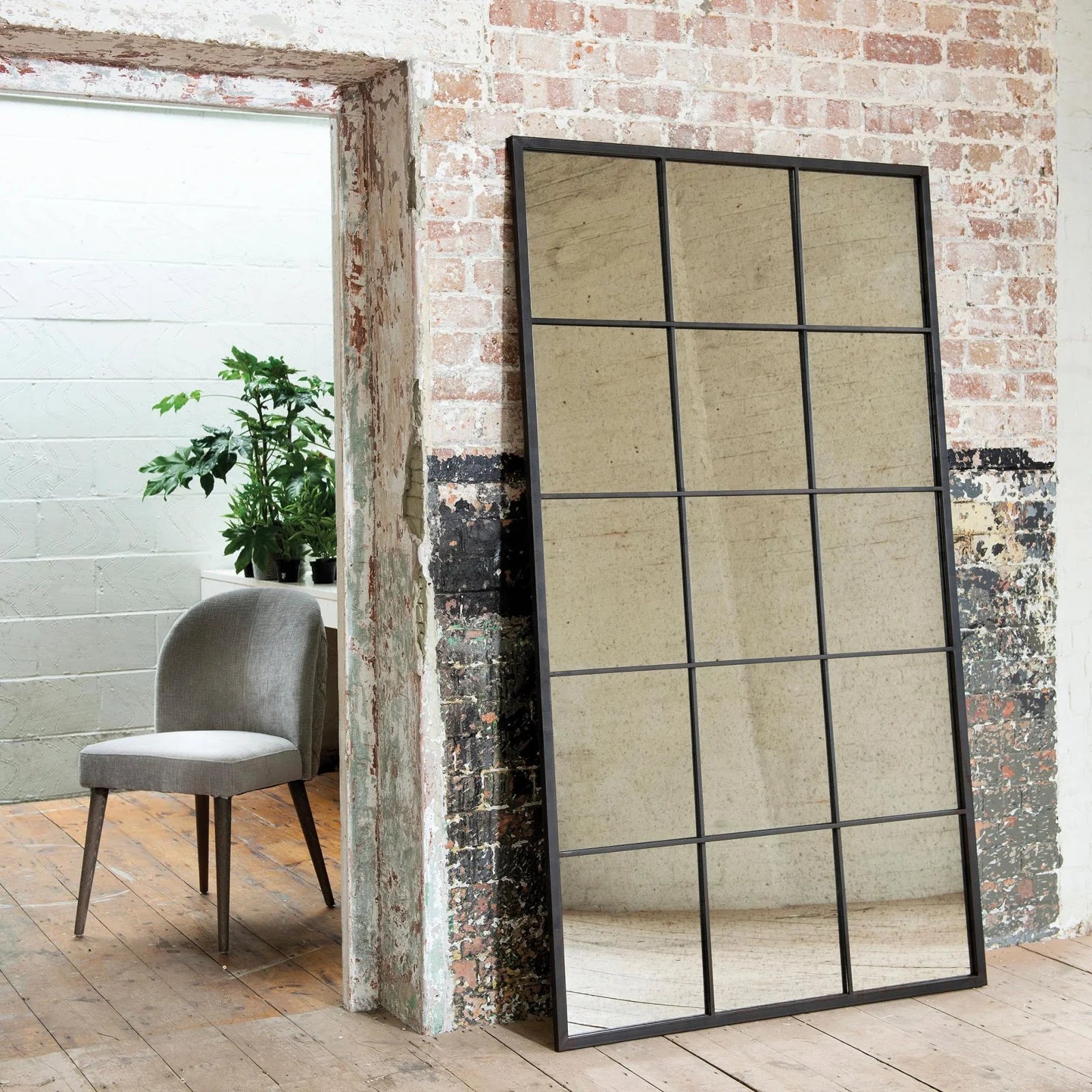 Living Century Antiqued Glass and Iron Window Mirror